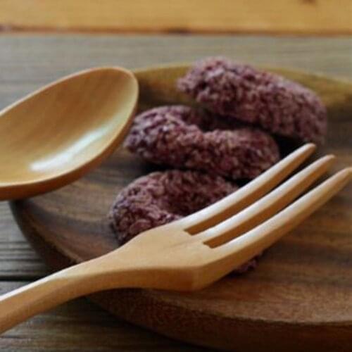 Natural Wooden Spoon And Fork Set Kitchen Cutlery Food Salad Fruit Tableware Handmade Fork Spoon Set Camping Outdoor For Cooking