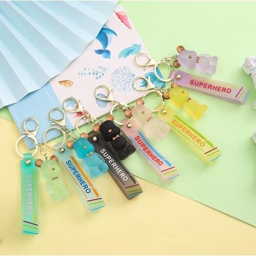 Transparent Bear Keychain Colorful Trinket Key Ring Cartoon Bear Key Chain Gifts Bag Charm Pendant For Women Jewelry