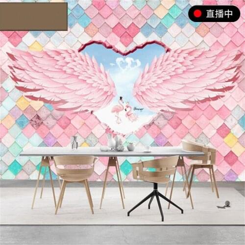 3D wings milk tea shop coffee shop Self Adhesive Wallpaper photo studio background beauty salon nail salon bar restaurant mural