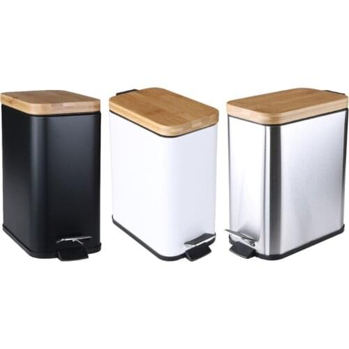 Step Trash Can Garbage Rubbish Bin with Bamboo Lid Waste Container Organizer Bathroom Kitchen Office Decor