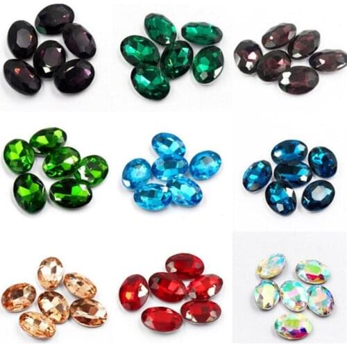 Loose Various Size Mix Color Oval Shape Hand Craft Pointback Rhinestones Glass DIY Crystal Rhinestone Garment Dress Decoration