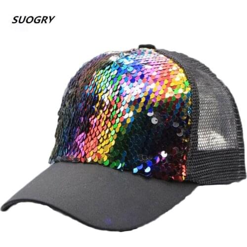 SUOGRY New Summer Parent-Child Baseball Caps Adjustable Sequins Girls Mesh Cap Boy Sun Hats Women Casual Snapback