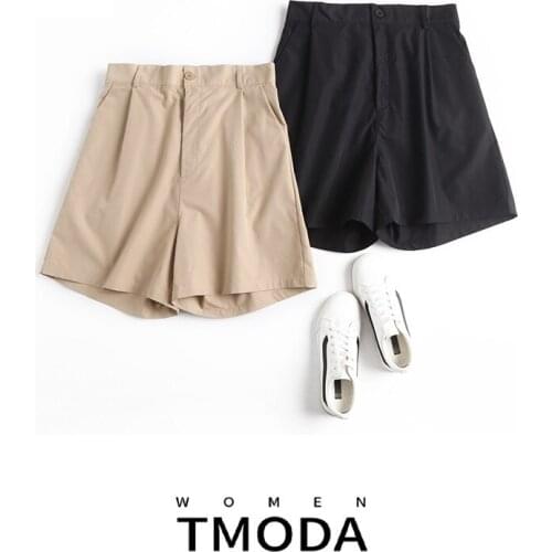 TMODA1268 2021 Spring New Women Fashion Casual Shorts Clothes Female Korean Chic Khaki High-waisted Wide-leg Bottoms Short
