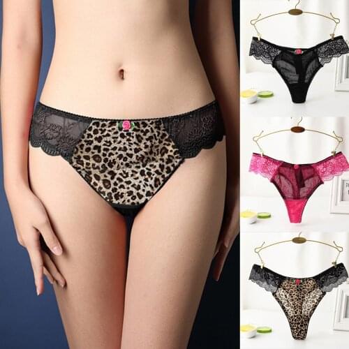 Panties for Woman Underwear Sexy Lace Leopard Splicing Underwear Breathable Soft Lingerie Female Briefs Panty Transparent Pantys
