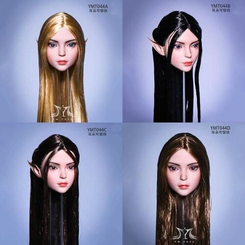 In Stock YMT044 1 /6 Scale Sexy Female Soldier Head Sculpt with Replaceable Elf Ear Accessory for 12'' Suntan Body