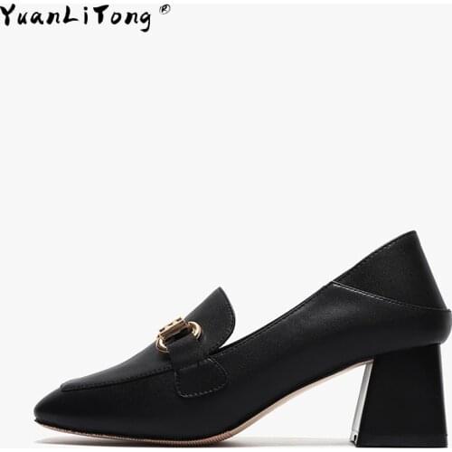 Spring 2021 Four Seasons Fashion Metallic Clasp Loafers with High Heels Popular Fashion Square Head Womens Shoes
