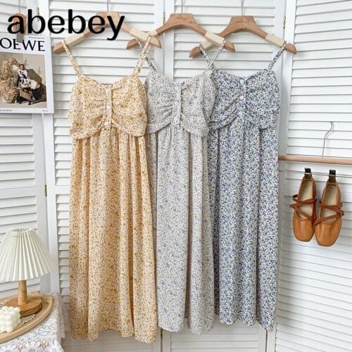 Vintage V-neck sleeveless off shoulder Dress high waist pleated single breasted print mid-length A-line Dress 2021 New Summer