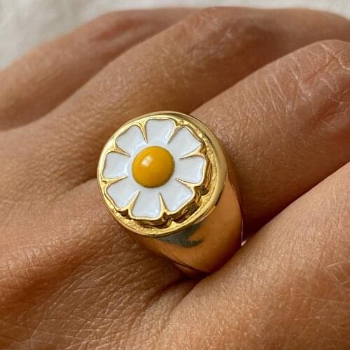 Vintage Daisy Rings For Women Cute Flower Ring Chrysanthemum Adjustable Wedding Finger Ring Jewelry Gift Bague Bijoux Femme