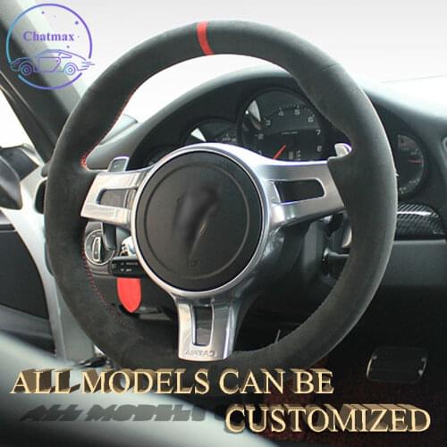 Embroidery Alcantara Car Steering Wheel Cover For Porsche 911 2000-2013 2016 2017 2018 2019 2020 Hand Sewing Holder Custom Wrap