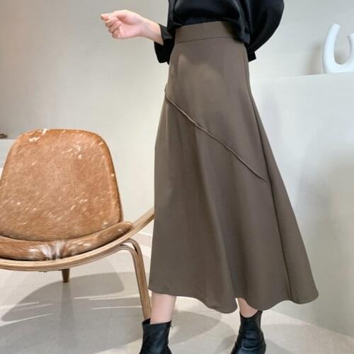 LMQ NEW 2020 Spring Autumn Womens High Waist Solid Color A-Line Satin Casual Office Lady Fashion Simple Half Length Skirts