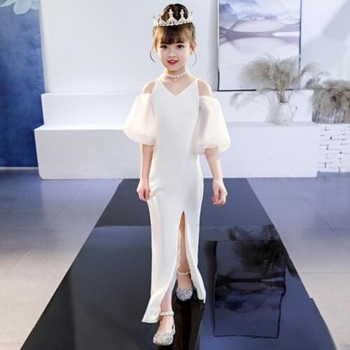 High-end Customize Princess Girls Mermaid Dress Children Pageant Catwalk Party Split White Evening Dress Modis Vestidos Y1533