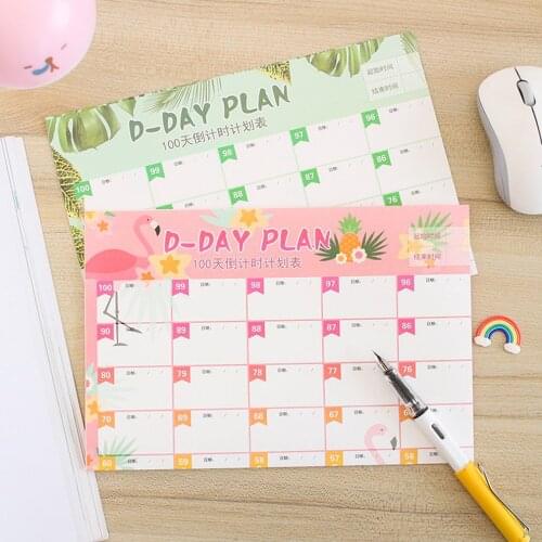 100 Days Countdown Work Study Schedule Kawaii Flamingo Diary Planner Stickers Calendario Adviento Office Supplies C15 D20 BRC