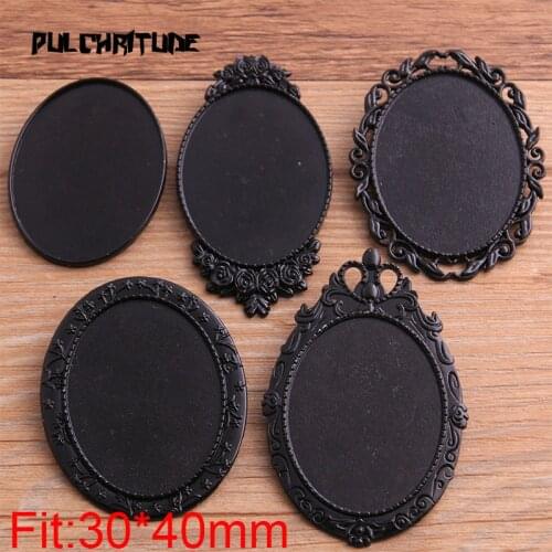 2pcs 30*40mm Inner Size 2020 New Product Black Oval Big Brooch 5 Style Cabochon Base Setting Charms Pendant