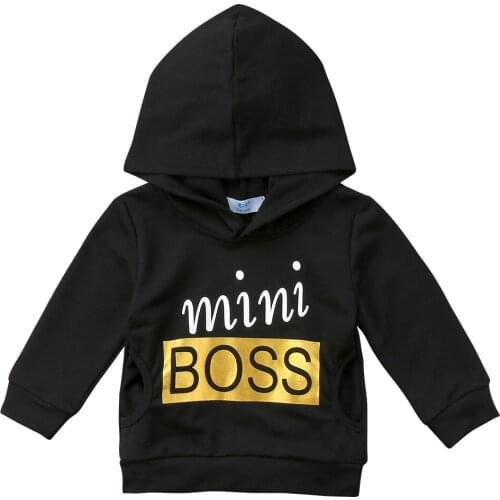 2018 Baby Boy Girl Toddler Hoodie Hooded Tops Black Mini Boss Jumpsuit Kid Outfits Coat Clothes Casual Jacket
