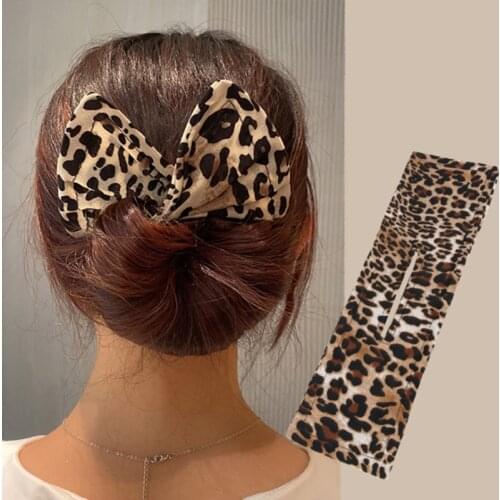 2021 NEW 9Pcs Hot Sale Leopard Print Hairpin Girls Satin Fabric Headwear Knotted Bow Solid Hair Accessories For Women