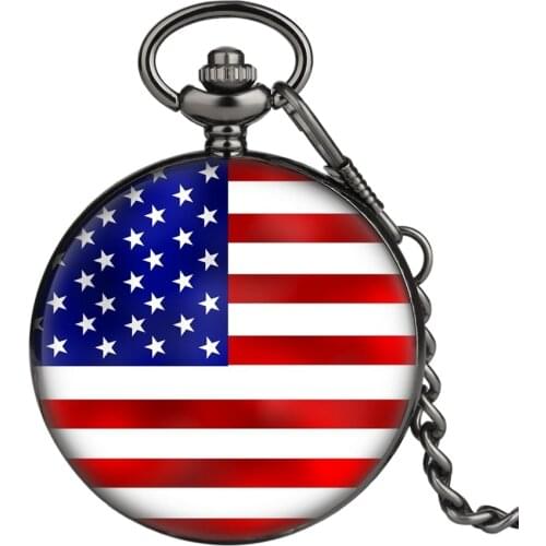 American Flag Blue Line of United States the Stars and the Stripes USA Flag Quartz Pocket Watch Chain Watch Souvenir Watch Gifts