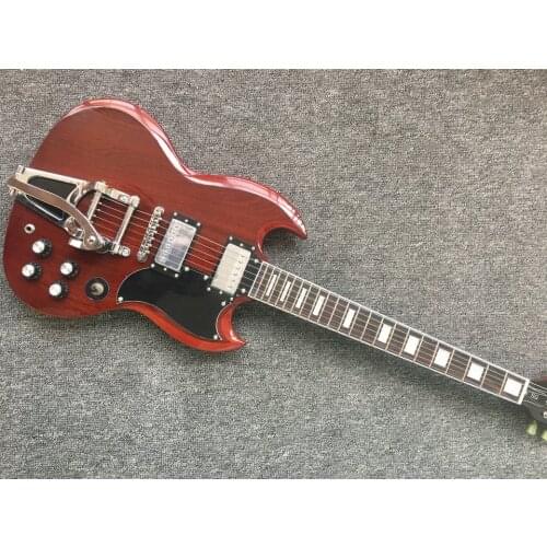 Bigsby tremolo brown colour humbucker pickups black pickguard custom guitar rosewood fingerboard