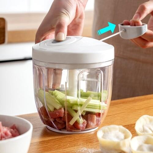 Household multi-functional Manual pull rope round chopper stainless steel blade meat grinder