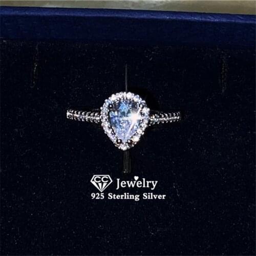 CC Wedding Rings For Women S925 Silver Water Drop Cubic Zirconia Ring Bridal Engagement Fine Jewelry Bijoux Femme CC1650