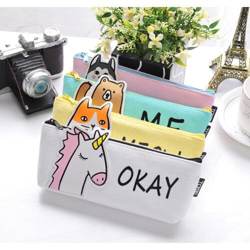 Cartoon Animal Unicorn Pencil Case Stationery Gift Students Pencil Holder Kawaii Canvas Pencil Box Pencil Bags Office Supplies