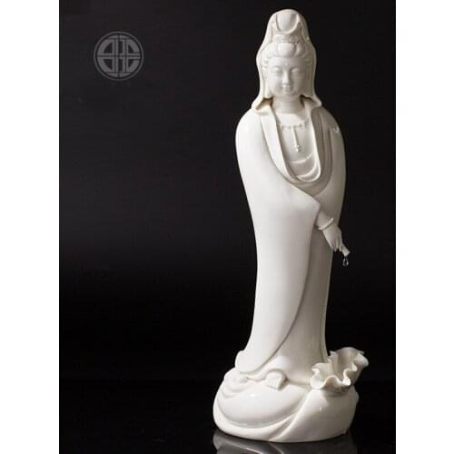 44CM Large ASIA HOME efficacious Talisman Family Protection Bless safety handmade TOP white Chinaware GUAN YIN Buddha statue