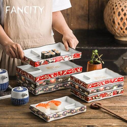 FANCITY Retro palace style home restaurant round plate square plate dumpling plate with sauce grid division plate sushi plate