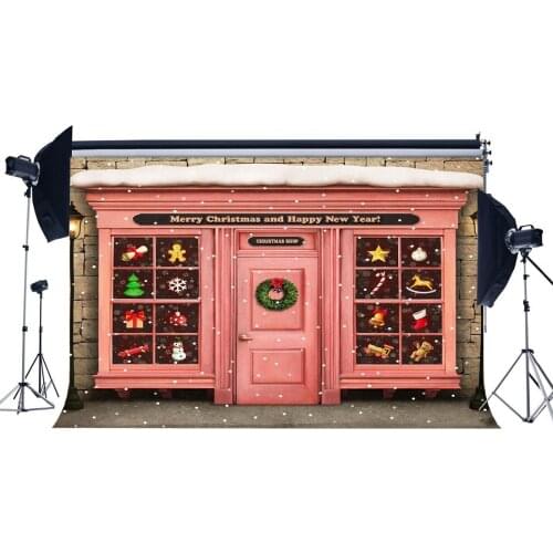 Photography Backdrop Christmas Shop Merry Christmas Tree Garland Candy Cane Snowman Star Ornaments Background
