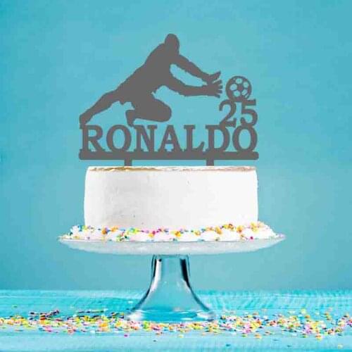 Custom Name Age Football Goalkeeper Silhouette Cake Topper For Football Fans Birthday Party Cake Decoration Topper YC115