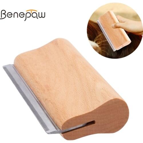 Benepaw Quality Wooden Dog Comb Professional Ergonomic Safe Pet Brush Deshedding Grooming Tool Painlessly Remove Loose Hair Fur