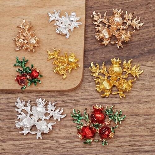 10 PCS KC Gold Silver Plated Pomegranate Metal Alloy Red Drops Oil Pomegranate Accessories For Jewelry Making