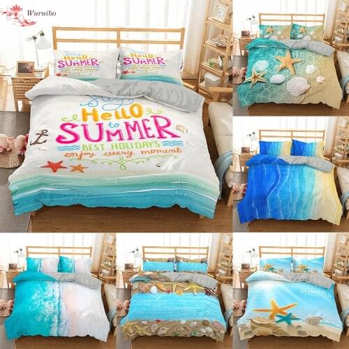 Homesky 3D Beach Bedding Set Ocean Starfish Duvet Cover Blue Bed Set Pillowcase Comforter Bedding Sets Bed Linen Quilt Cover