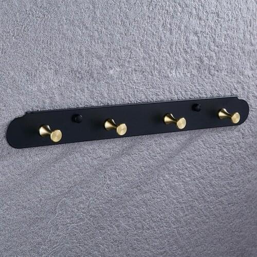 Robe Hooks Black and Gold Stainless Steel Wall 4 Hook Clothes Hanger Towel Hooks Bathroom Accessories Decorative Coat Door Hooks