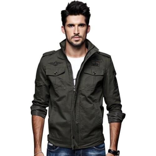 Military mens cotton jackets Spring autumn mens Stand collar thin army coats male Solid color slim zip outwear Windbreaker Top