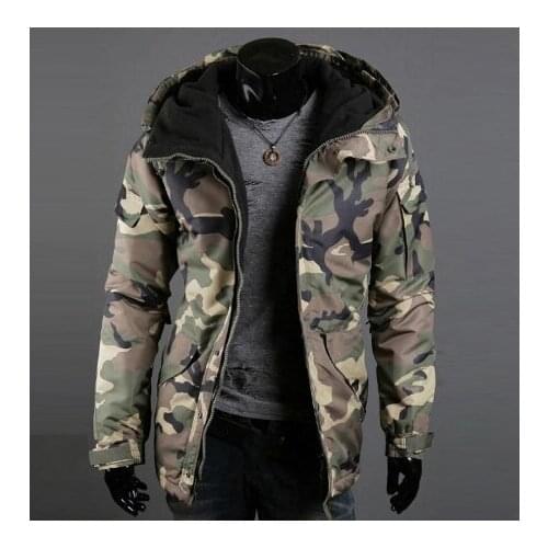 Fashion Winter Warm Men Jacket Coat Thicken Camouflage Print Pockets Jacket Zipper Long Sleeve Coat For Mens Clothing