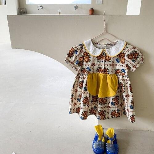 MILANCEL 2021 Summer New Girl Dress Korean Bib Floral Short Sleeve Clothes