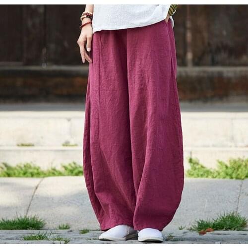 Summer&Spring red/blue women cotton&linen tai chi bloomers zen nun lay meditation pants kung fu wushu trousers