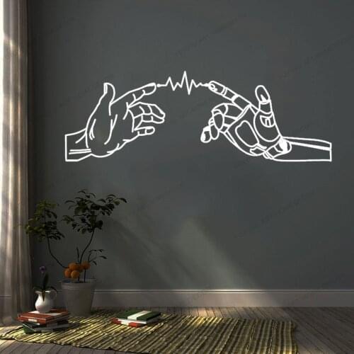 Robot Human Hands Mechanical Cyber Technology Wall Decal Classroom Office Interior Decor Vinyl Window Stickers Mural CX750