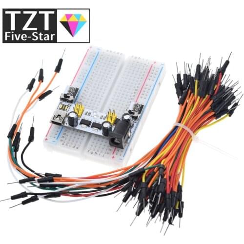 3.3V/5V MB102 Breadboard power module+ 400 points Solderless Prototype Bread board kit +65 Flexible jumper wires