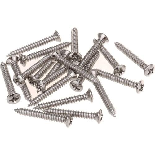 Musiclily Pro 3.0x25mm Strap Button Mounting Screws for Guitar or Bass,Nickel (Set of 20)