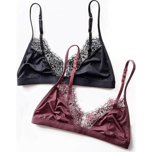 Soft Satin Bra Comfortable Underwear Wireless Lace Bralette 3/4 Cup Intimate Lingerie Thin Seamless Bras For Women