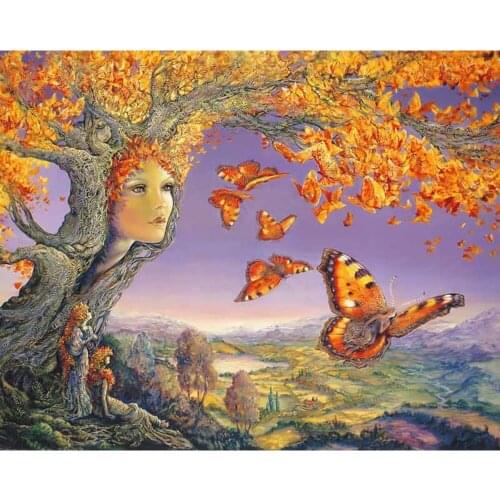 Butterfly Girl Tree 11CT Embroidery Kit Needlework Craft Set Cotton Thread Canvas Printed Home Decor Christmas Gift Wholesale