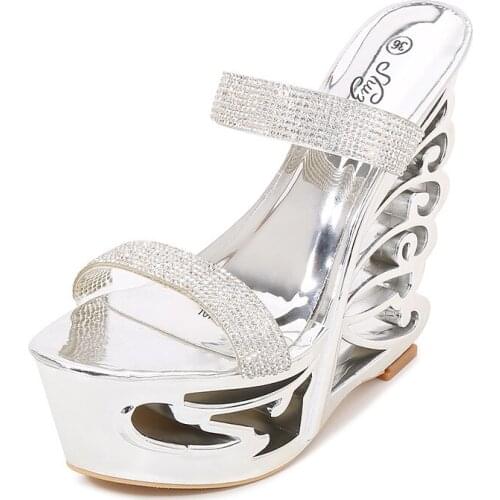 Summer New Womens Shoes Fashion Rhinestone Straps Decorative Sandals Wedge Heel Platform Shaped Heel Ladies High Heels Shoes