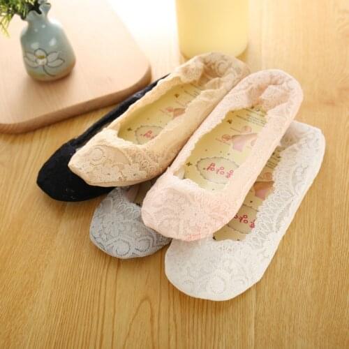 2020 New Summer Socks For Women 5 Pair/Lot Girl Lace Boat Socks Invisible Cotton Sole Non-slip Antiskid Slippers Anti-Slip Sock