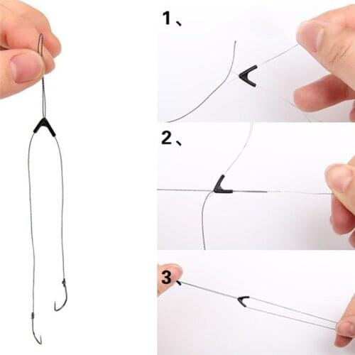 New Wholesale 50pcs Double Hooks Contactor Device Fishing Line Space Bifurcation Eight Type Space Bean Line Swivel Tying Tool