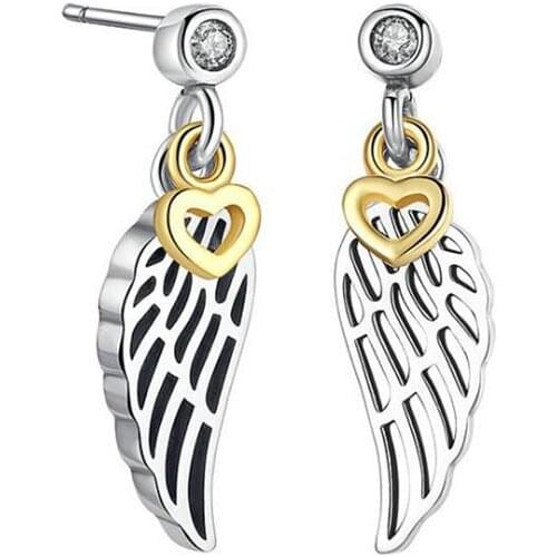 New Genuine 100% 925 Sterling Silver Heart Wings Stud Earrings Silver for Women Fashion 925 Silver Jewelry Gift for Women Girl