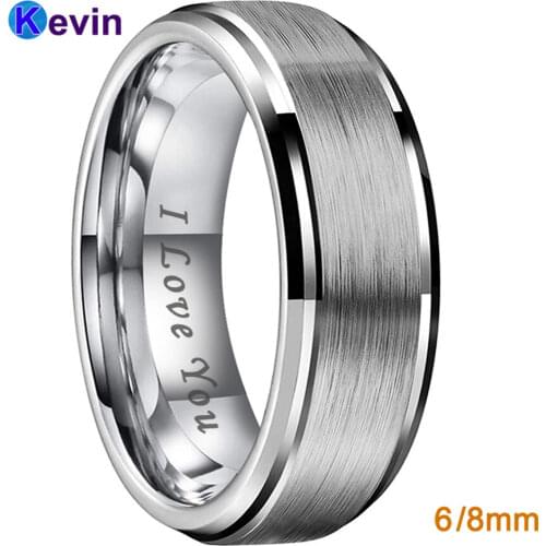 Black Blue Wedding Band Men Women Tungsten Wedding Ring With Blue Groove Flat Band 8MM Comfort Fit
