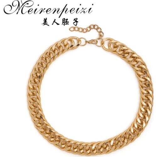 Punk Choker Necklace Collar Statement Hip Hop Big Chunky Aluminum Gold Color Thick Chain Necklace Women Jewelry