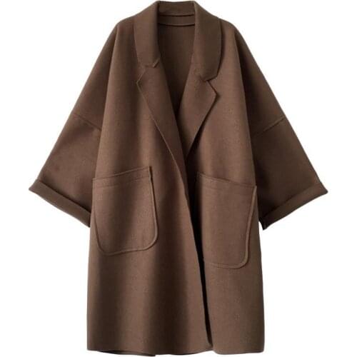 Fashion Lapel Mid-length Jacket Coat Casual Solid Large sizeWoolen Warm Coat Streetwear Femaler Long Sleeve Womens Outerwear2021