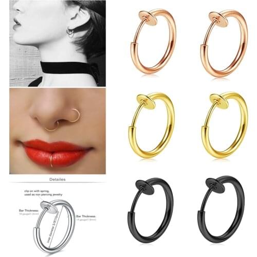 Fake Nose Ring retractable earrings Hoop Faux Lip Earrings Cartilage Septum Clip on Ear Lobe Helix Anti Conch Non Piercing