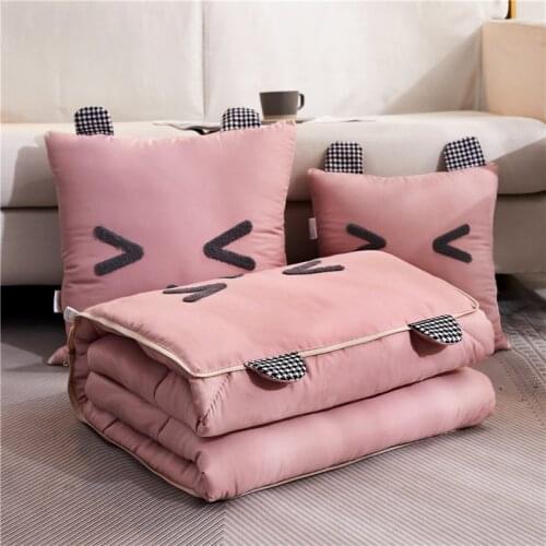 Water Wash Pillow with Blanket 2 in 1 Cotton Warm Cartoon Foldable Patchwork Quilt Blanket Printed Home Office Car Throw Pillow